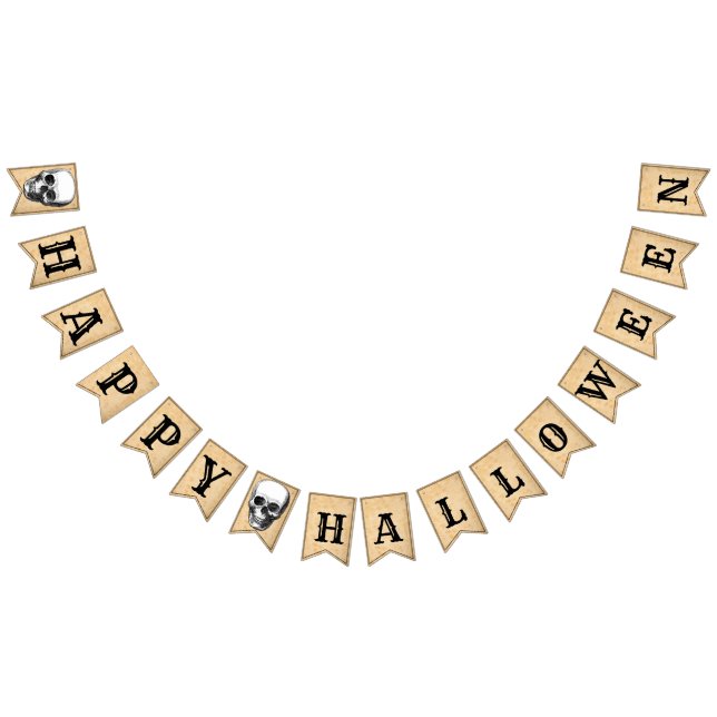 Happy Halloween Aged Skull B&W Bunting Banner (All)