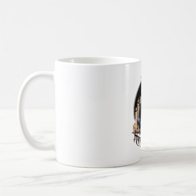 Happy Halloween and a skeleton  Coffee Mug (Left)