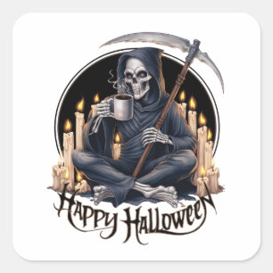 Happy Halloween and a skeleton  Square Sticker