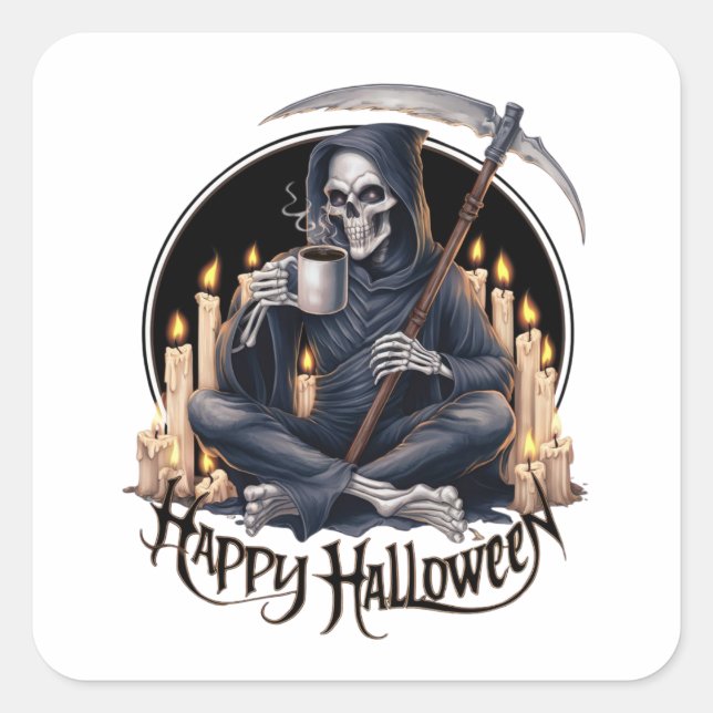 Happy Halloween and a skeleton  Square Sticker (Front)