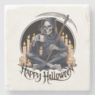 Happy Halloween and a skeleton Stone Coaster