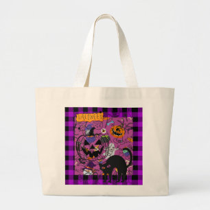 Happy Halloween and Black Cat Tote Bag