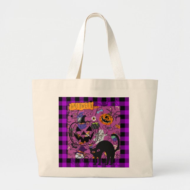 Happy Halloween and Black Cat Tote Bag (Front)