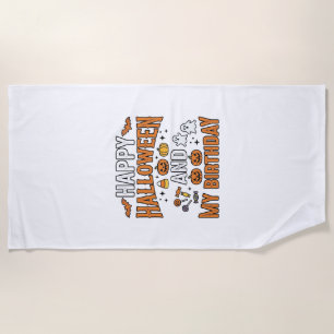 Happy Halloween And My Birthday Vintage Design_1 Beach Towel