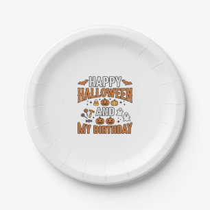 Happy Halloween And My Birthday Vintage Design_1 Paper Plate