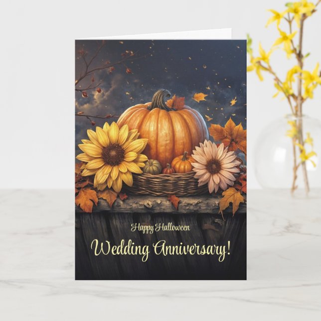 Happy Halloween Anniversary Pretty Fall Flowers Card (Yellow Flower)