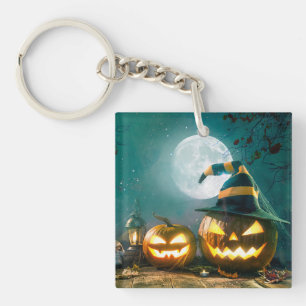 Happy Halloween Art Funny Jack O Lantern Halloween Key Ring