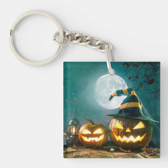 Happy Halloween Art Funny Jack O Lantern Halloween Key Ring (Front)