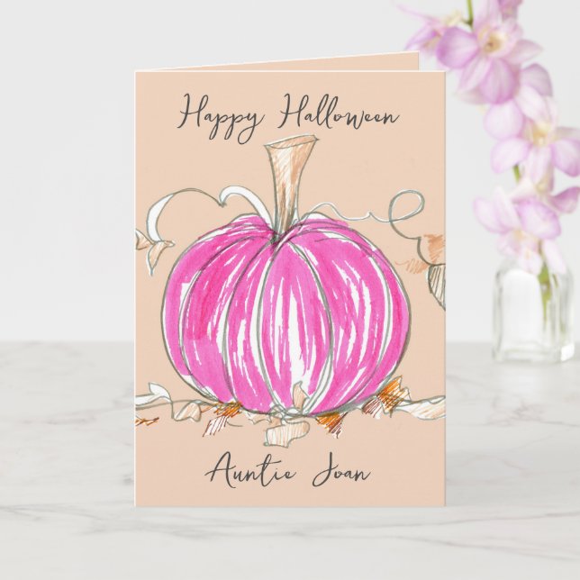 Happy Halloween Auntie Pink Pumpkin Pinkoween Card (Orchid)