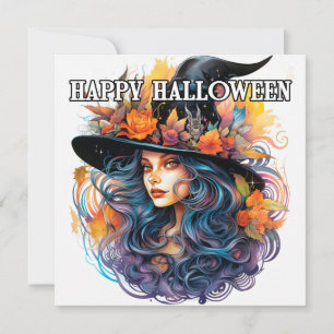 Happy Halloween   Autumn Witch Illustration Card