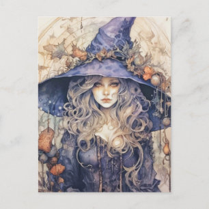 Happy Halloween Autumn Witch Postcard