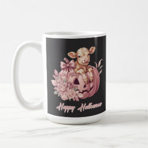 Happy Halloween Baby Calf in Pink Pumpkin Coffee Mug