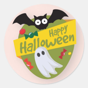 Happy Halloween Bat and Ghost   Sticker Seal