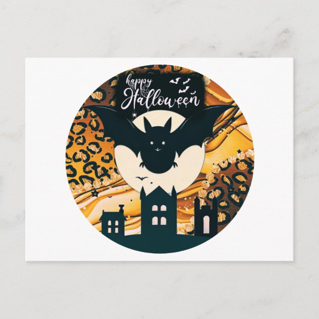 Happy Halloween Bat Full Moon Halloween Holiday Postcard (Front)