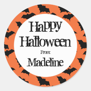 Happy Halloween Bat Pattern Kids Personalised Classic Round Sticker