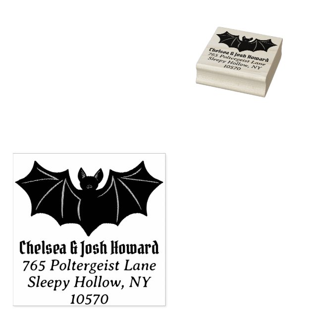 Happy Halloween Bat Return Address Rubber Stamp (Stamped)