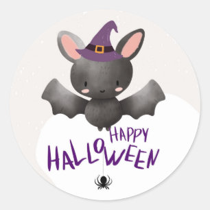 "Happy Halloween Bat Round Sticker" Classic Round Sticker