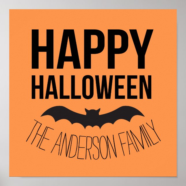 Happy Halloween Bat with Black Name Poster (Front)