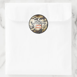 Happy Halloween Bats and Burnt Parchment Classic Round Sticker