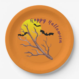 Happy Halloween Bats And The Moon Paper Plate
