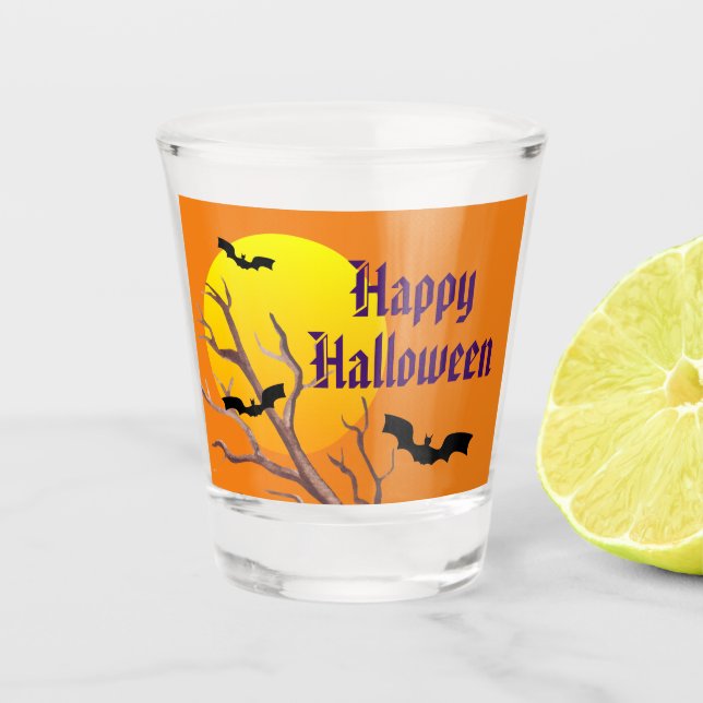 Happy Halloween Bats And The Moon Shot Glass (Front)