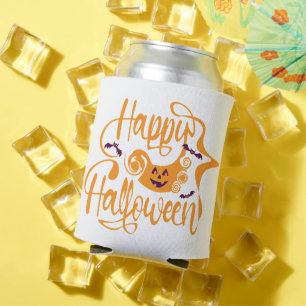 Happy Halloween bats jack o lantern Can Cooler