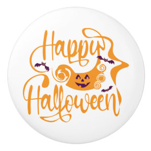 Happy Halloween bats jack o lantern Ceramic Knob