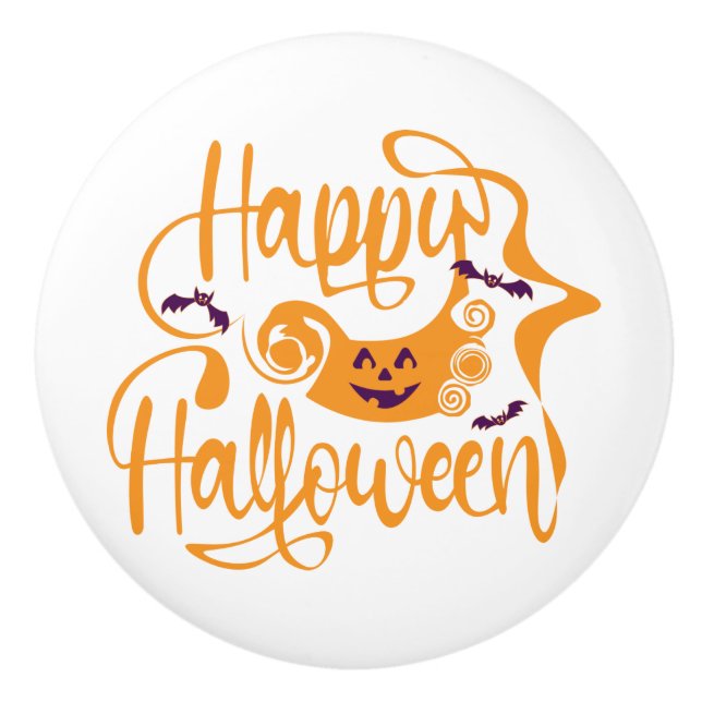 Happy Halloween bats  jack o lantern Ceramic Knob (Front)