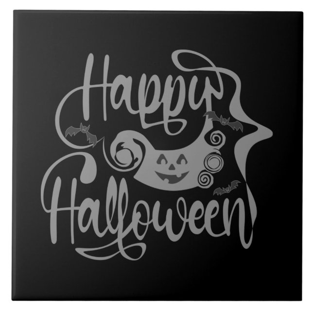 Happy Halloween bats  jack o lantern Ceramic Tile (Front)
