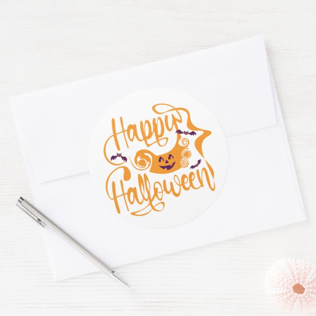 Happy Halloween bats  jack o lantern Classic Round Sticker (Envelope)