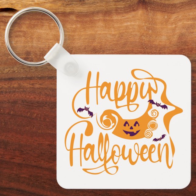 Happy Halloween bats  jack o lantern Key Ring (Front)