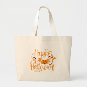 Happy Halloween bats  jack o lantern Large Tote Bag