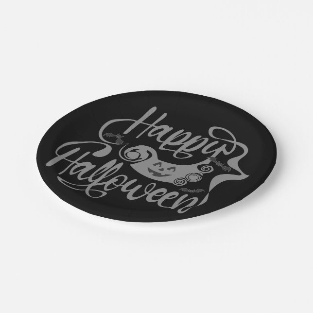 Happy Halloween bats  jack o lantern Paper Plate (Angled)