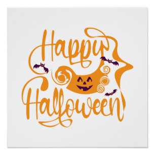 Happy Halloween bats jack o lantern Poster