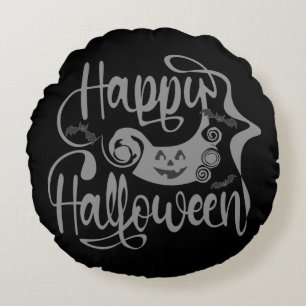 Happy Halloween bats jack o lantern Round Cushion