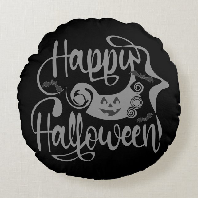 Happy Halloween bats  jack o lantern Round Cushion (Front)