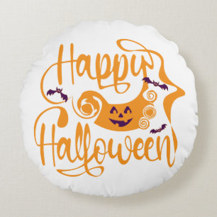 Happy Halloween bats  jack o lantern Round Cushion