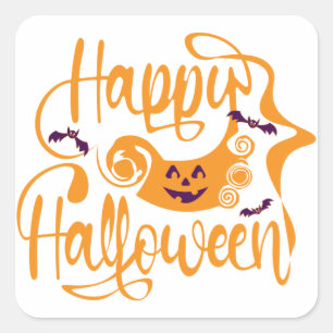 Happy Halloween bats jack o lantern Square Sticker