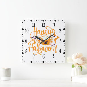 Happy Halloween bats jack o lantern Square Wall Clock