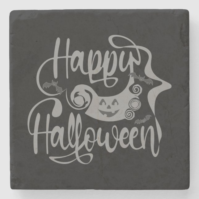 Happy Halloween bats  jack o lantern Stone Coaster (Front)