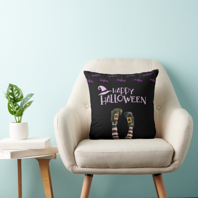 Happy Halloween Bats Witches Socks Black Halloween Cushion (Chair)