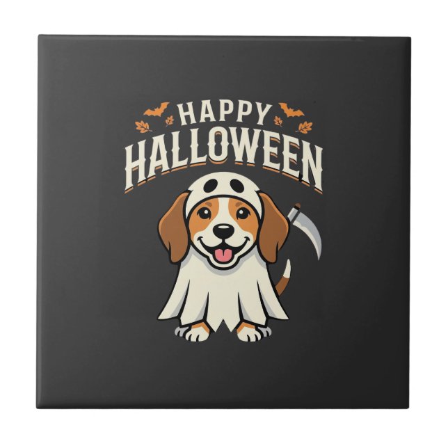 Happy Halloween Beagle Dog Design_1 Ceramic Tile (Front)