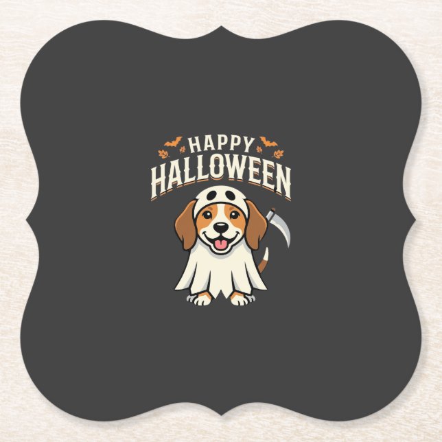 Happy Halloween Beagle Dog Design_1 Paper Coaster (Front)