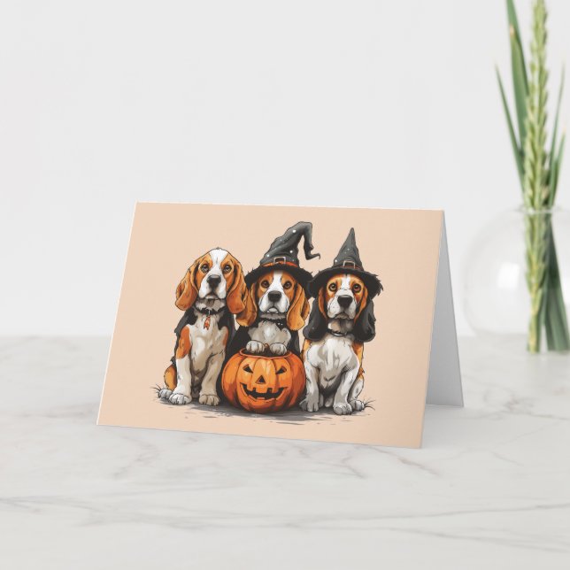 Happy Halloween Beagle Dogs Jack O Lantern Card (Front)