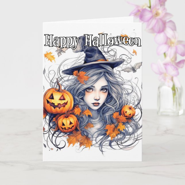 Happy Halloween | Beautiful Autumn Witch Card (Orchid)
