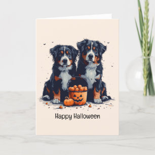 Happy Halloween Bernese Mountain Dogs Pumpkin Holiday Card