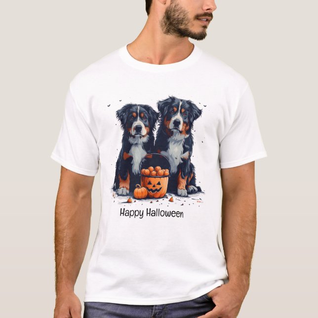 Happy Halloween Bernese Mountain Dogs Pumpkin T-Shirt (Front)