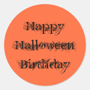 Happy Halloween Birthday, grunge text orange black Classic Round Sticker