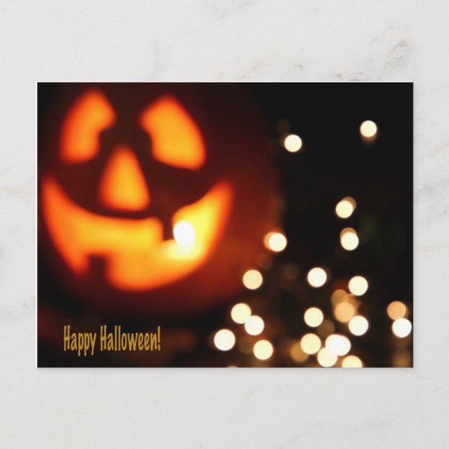 Happy Halloween Black and Orange Pumpkin Post card (Front)