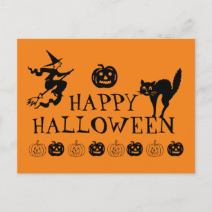 Happy Halloween black and orange spooky Postcard